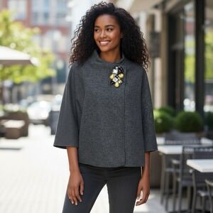 Jones New York Collection‎ XL Gray Merino Wool Embellished Jewel Accent Jacket